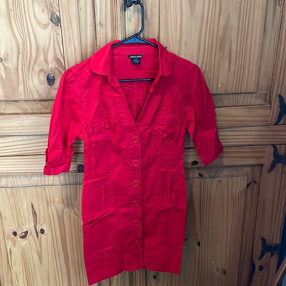 GUESS JEANS Red Half-Sleeve Shirt Dress Size Small